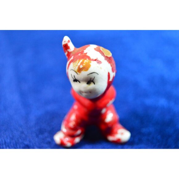 Vintage Pixie Elf Devil Ceramic Figure Red MCM Kitsch Miniature Japan FLAWS - Picture 1 of 9